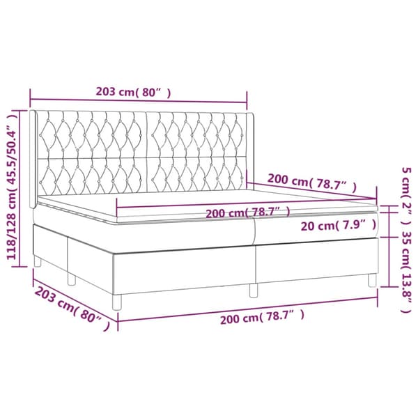 Ramsäng med madrass & LED grå 200x200 cm tyg