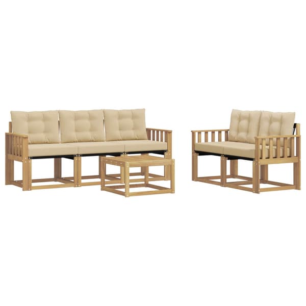 Utomhussoffset med kudde 6 pcs Vit och Beige