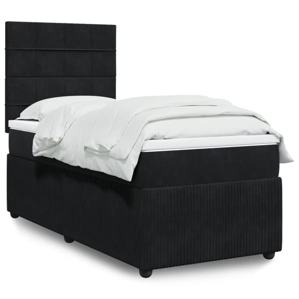 Ramsäng med madrass svart 100x200 cm sammet