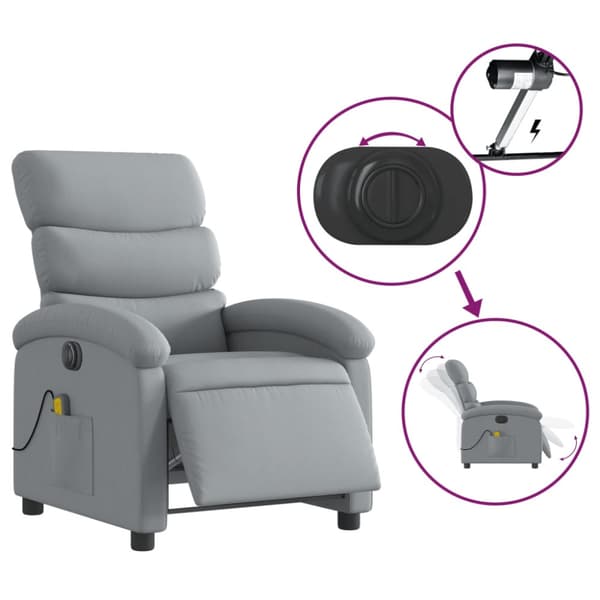 Elektrisk massagefåtölj ljusgrå tyg