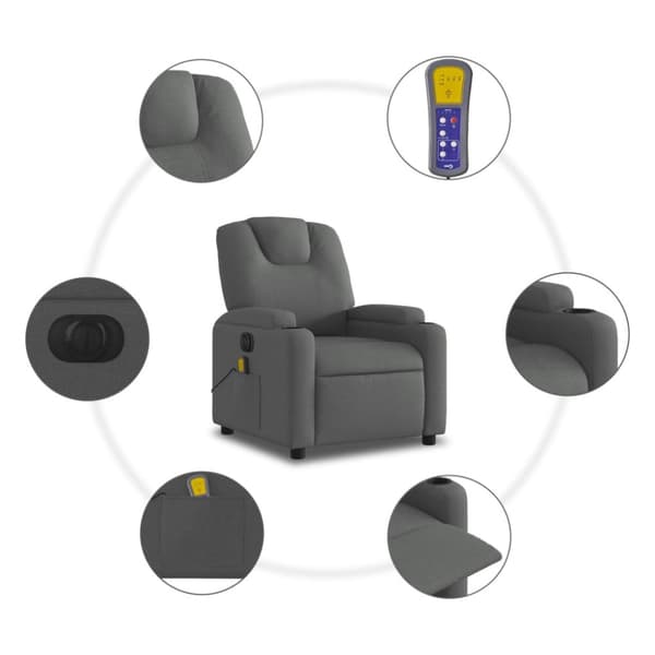 Elektrisk massagefåtölj mörkgrå tyg