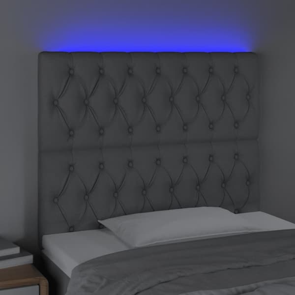Sänggavel LED ljusgrå 100x7x118/128 cm tyg