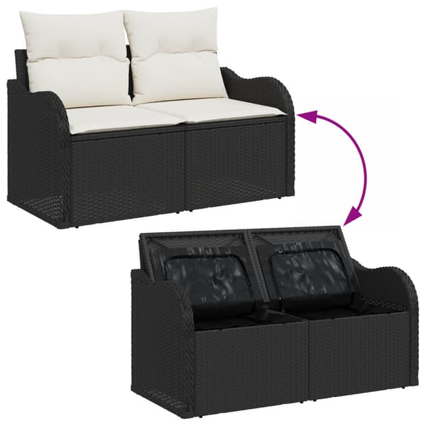 Trädgårdsoffset med lagring 6 pcs Svart Poly rattan