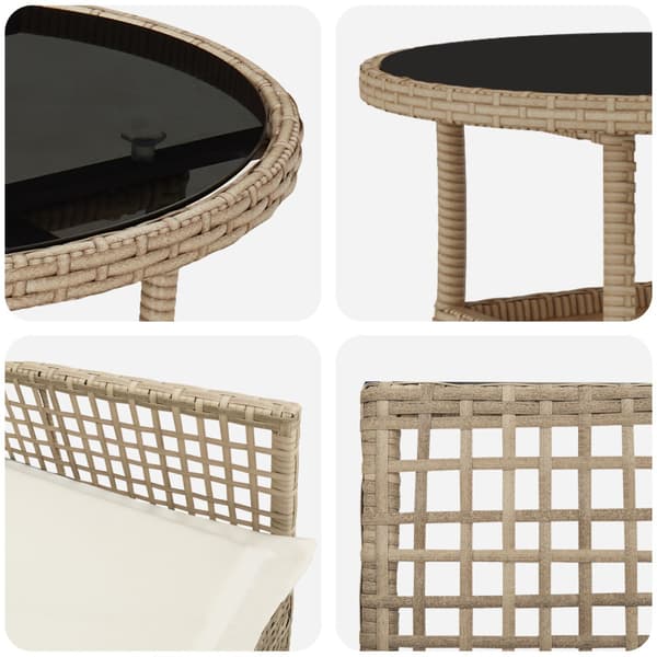 Trädgårdsmöbelset 3 pcs Beige konstrotting