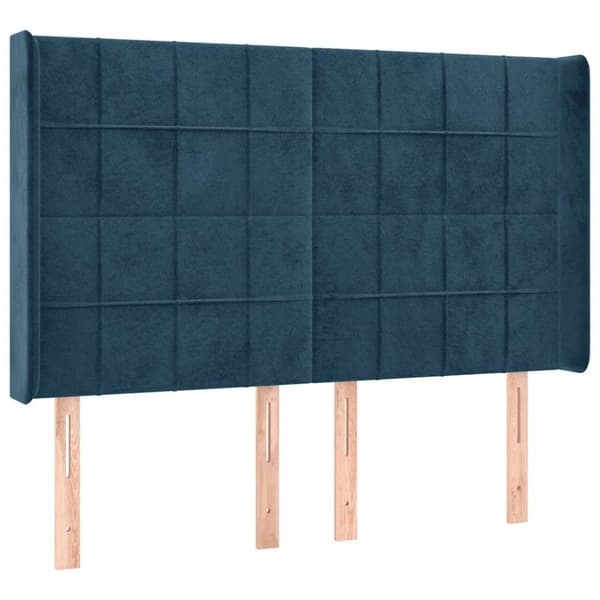 Ramsäng med madrass & LED mörkblå 140x200 cm sammet