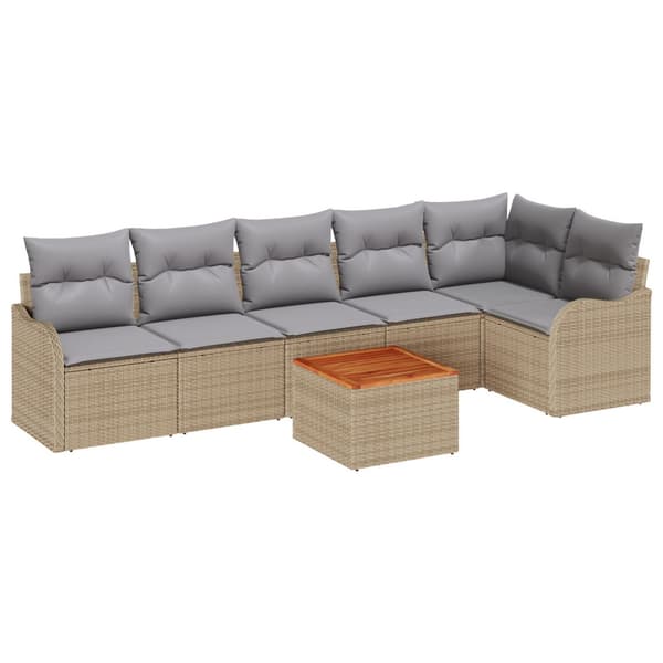 Trädgårdsoffset 7 pcs Beige och Ljusgrå konstrotting