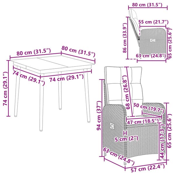 Soffbord Set 3 pcs Svart PE rotting och pulverlackerad stål