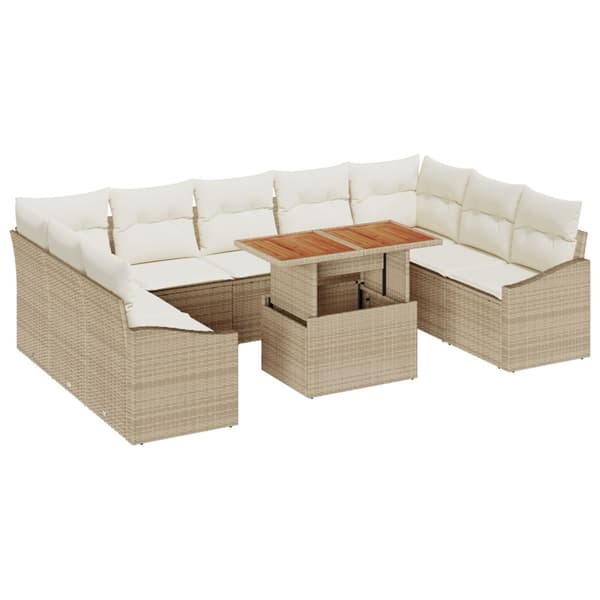 Trädgårdsoffset med lagring 10 pcs Beige Poly rattan