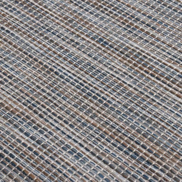 Utomhusmatta plattvävd 100x200 brun och blå