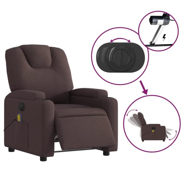 Elektrisk massagefåtölj mörkbrun tyg