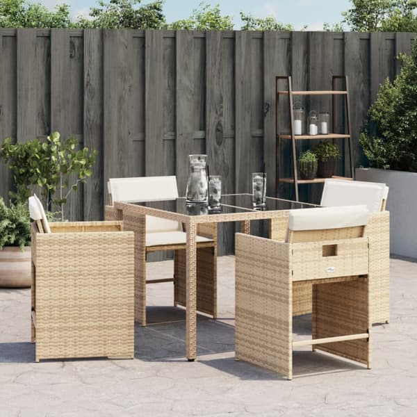 Trädgårdsstolar med dynor 4 st beige konstrotting
