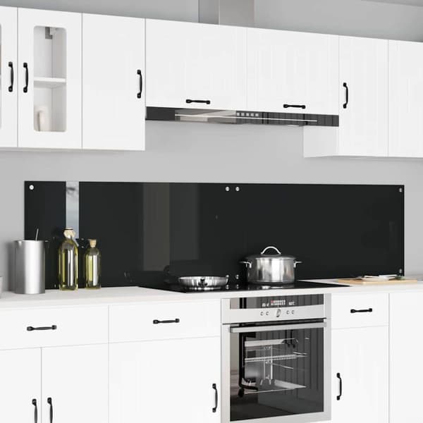 Köksskydd 2 pcs Svart 110 x 50 cm härdat glas