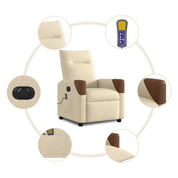 Elektrisk massagefåtölj gräddvit tyg