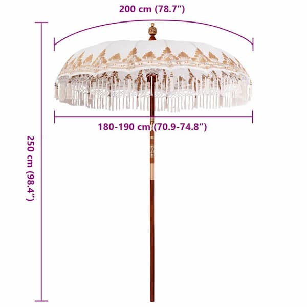 Balinesisk Parasol Kräm 190 x 190 x 260 cm Bomull