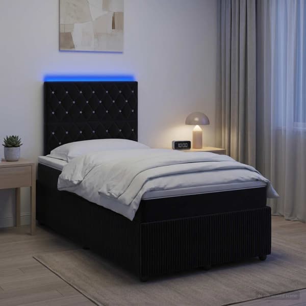 LED sängram med madrass Svart 120 x 190 cm Sammet