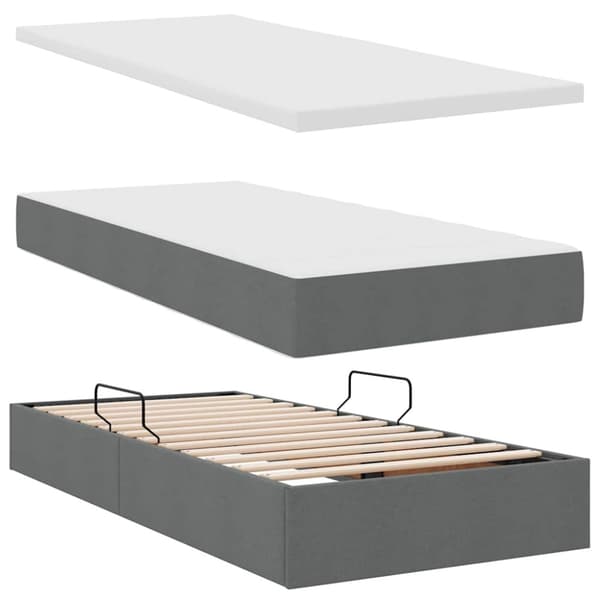 Förvaringssäng med madrass Mörkgrå 100 x 200 cm Polyester