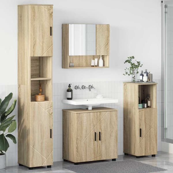 Badrumsmöbelset 4 pcs Sonoma-ek Konstruerat trä & Metall