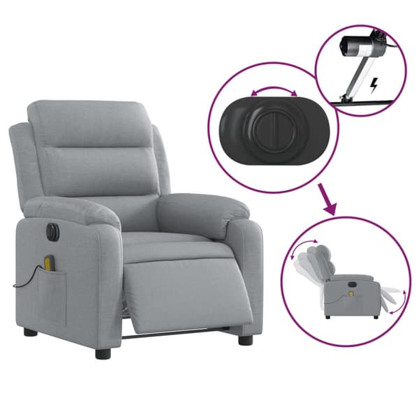 Elektrisk massagefåtölj ljusgrå tyg