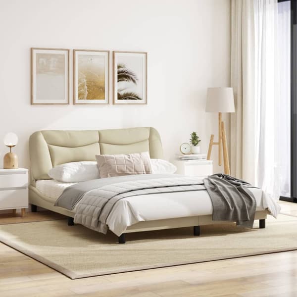 Bed Frame without Mattress "Hvar" Cream 160x200 cm Fabric