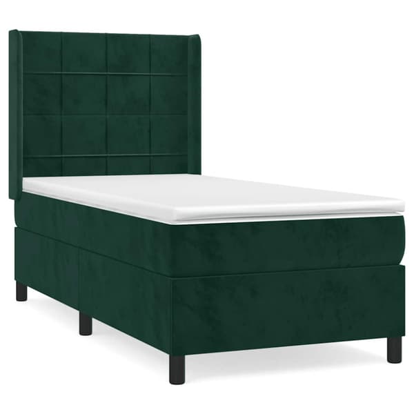 Ramsäng med madrass mörkgrön 90x190 cm sammet