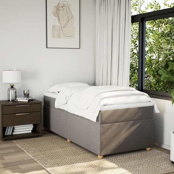 Ramsäng med madrass taupe 90x200 cm tyg