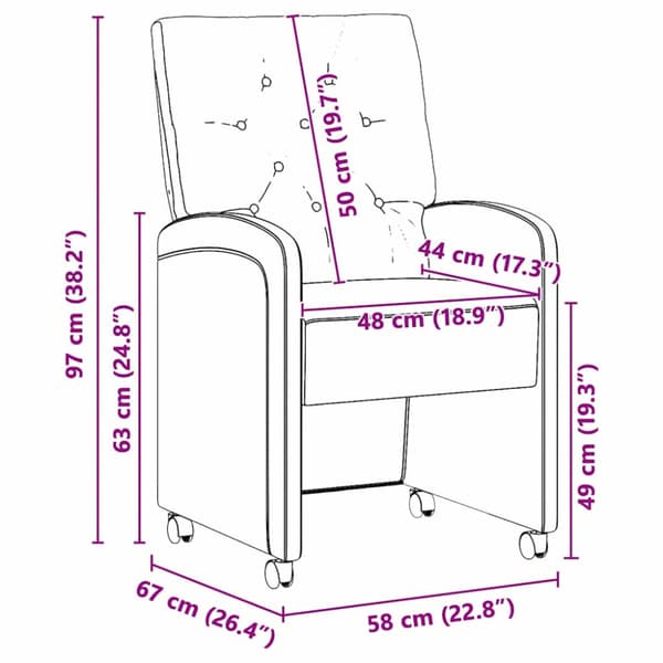 Matstolar med hjul 2 pcs Ljusgrå 58 x 67 x 97 cm Sammet