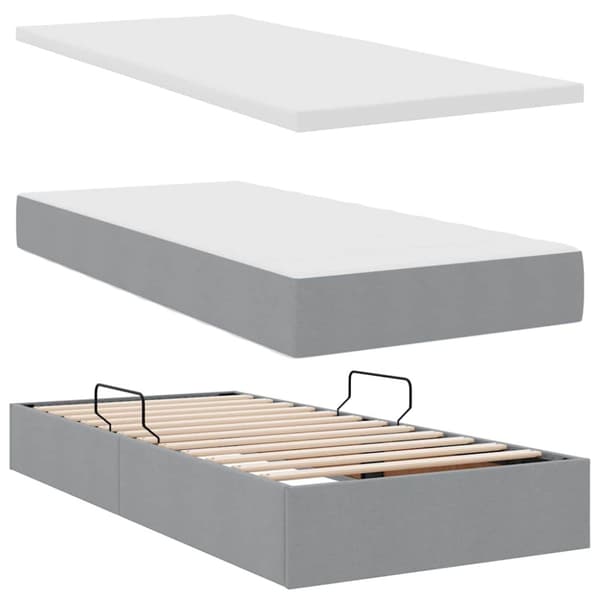 Förvaringssäng med madrass Ljusgrå 90 x 190 cm Polyester