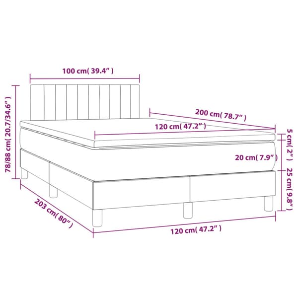 Ramsäng med madrass ljusgrå 120x200 cm sammet