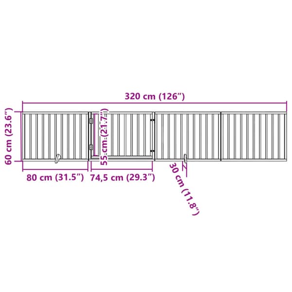 Hundgrind med dörr vikbar 4 paneler 320 cm poppelträ