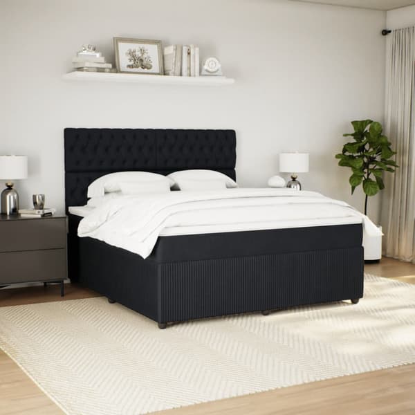 Ramsäng med madrass svart 180x200 cm sammet