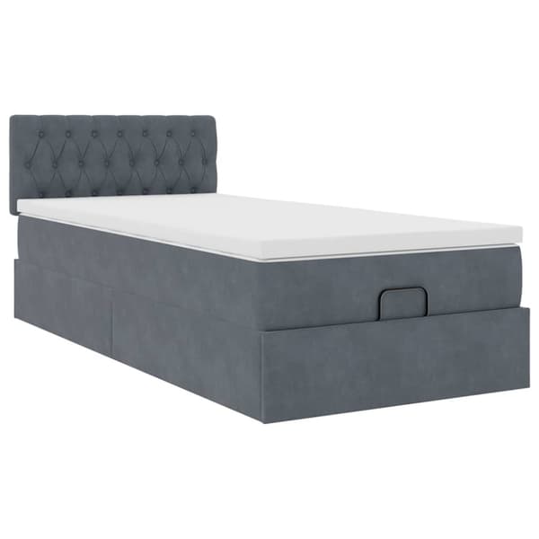 Ottoman sängram med madrass mörkgrå 90x190 cm sammet