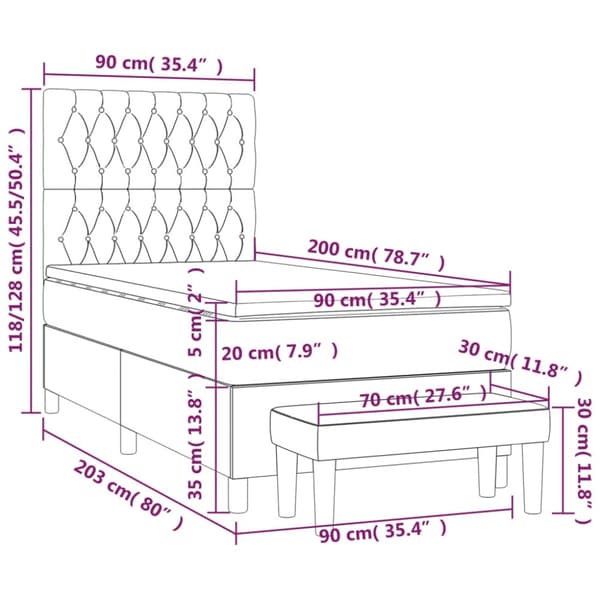 Ramsäng med madrass ljusgrå 90x200 cm sammet