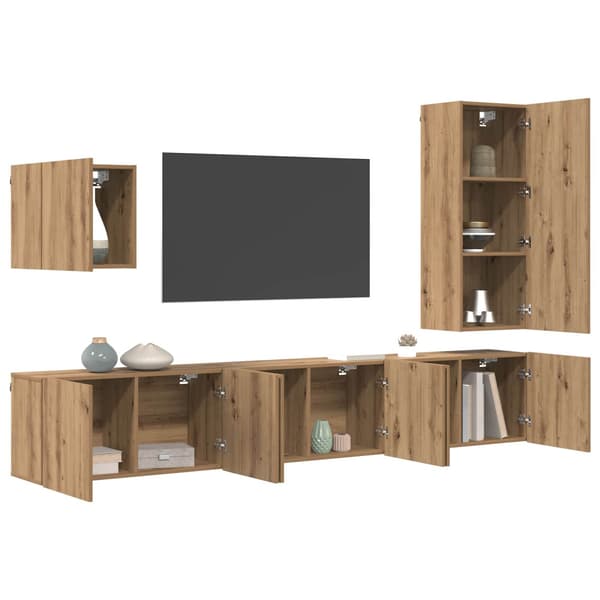TV-väggmodul Väggmonterad 5 pcs Artisan Ek Konstruerat trä