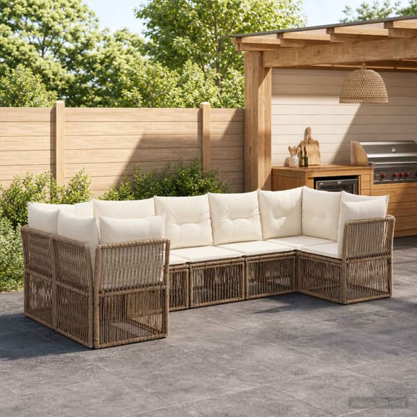 Trädgårdsoffset 7 st 7-Antal sittplatser Beige konstrotting