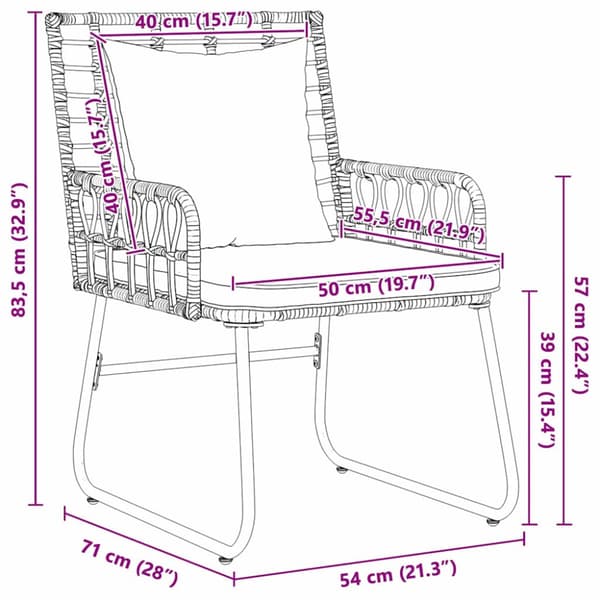 Trädgårdsmöbelset 3 pcs Brun och Kräm konstrotting