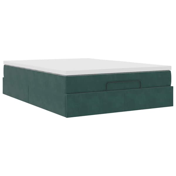 Ottoman sängram med madrass mörkgrön 140x190 cm sammet