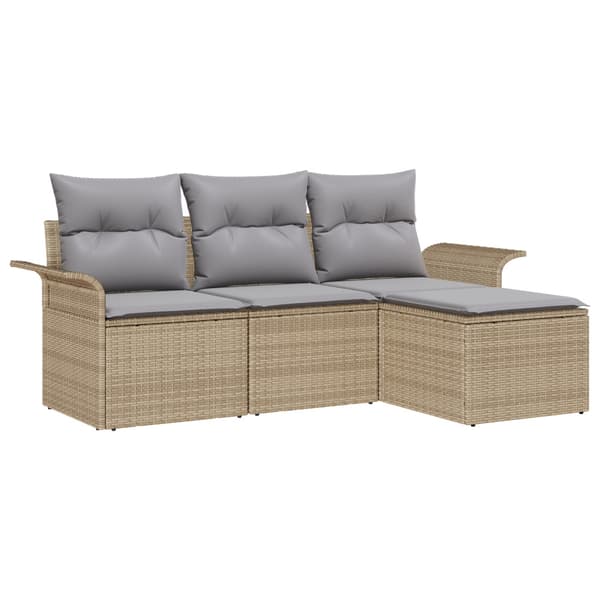 Trädgårdsoffset med kudde med lagring 4 pcs Beige Poly rattan