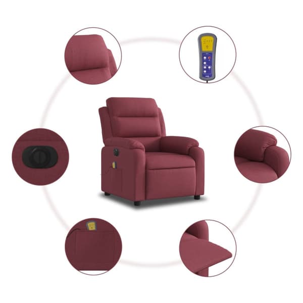 Elektrisk massagefåtölj vinröd tyg