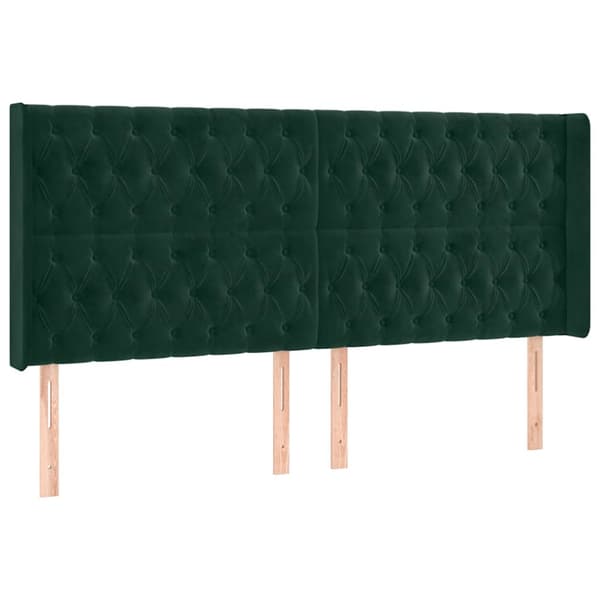 Ramsäng med madrass & LED mörkgrön 180x200 cm sammet