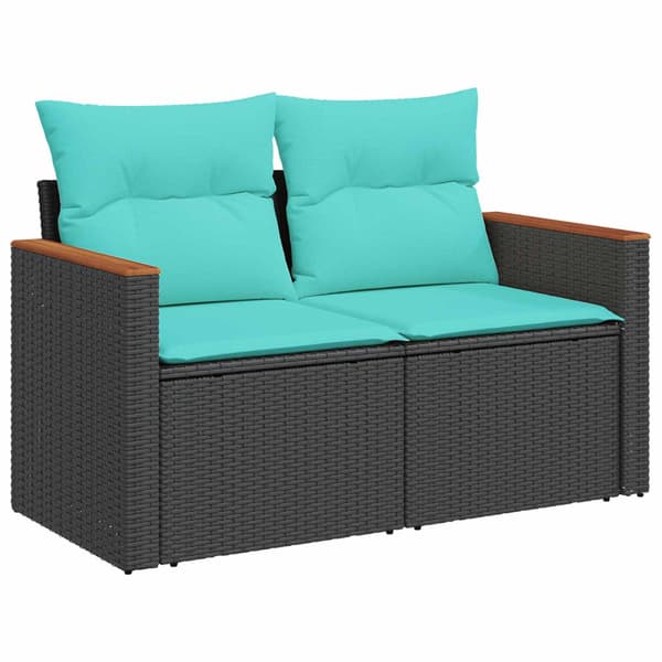 Soffset 7 pcs Svart och blå Poly Rattan och stål