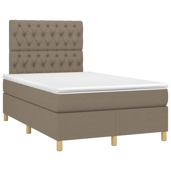 Ramsäng med madrass & LED taupe 120x200 cm tyg