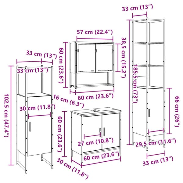 Badrumsmöbelset 4 pcs Brun 33 x 33 x 185.5 cm Konstruerat trä