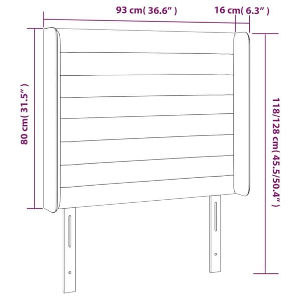 Sänggavel LED gräddvit 93x16x118/128 cm tyg