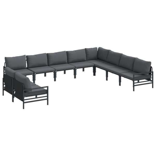 Trädgårdsoffset med kudde 10 pcs Svart Stål