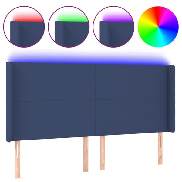 Sänggavel LED blå 163x16x118/128 cm tyg