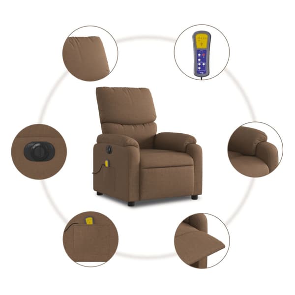 Elektrisk massagefåtölj brun tyg