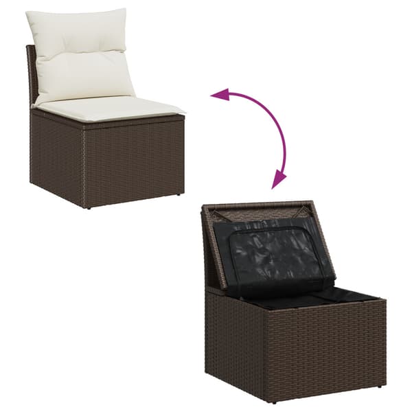 Trädgårdsoffset med kudde med kudde 6 pcs Brun Poly Rattan
