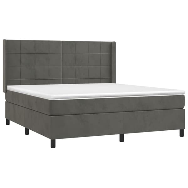 Ramsäng med madrass & LED mörkgrå 160x200 cm sammet