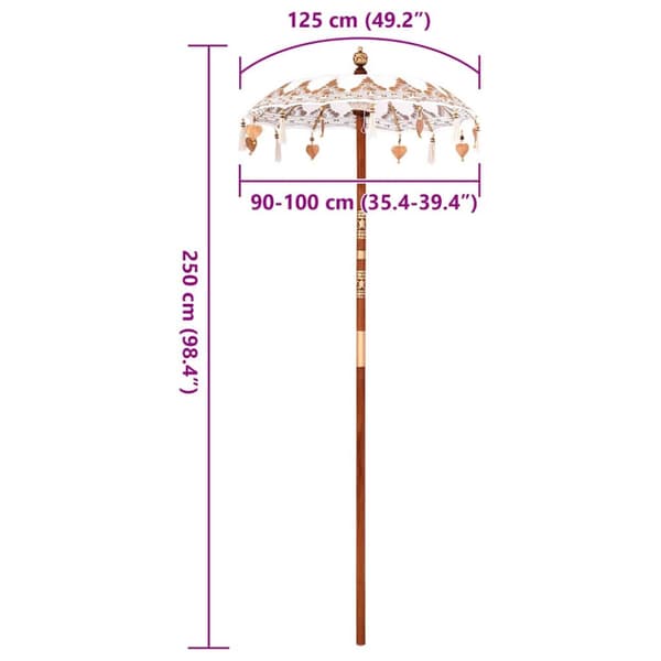 Balinesisk Parasol Kräm 125 x 125 x 260 cm Bomull