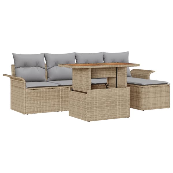 Trädgårdsoffset med lagring 6 pcs Beige Poly rattan